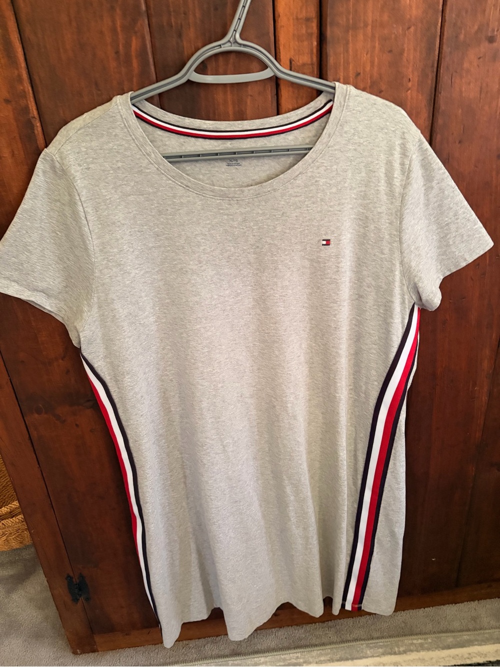 Tommy Hilfiger Light Gray Tee Dress with Red, White & Navy Side Stripes